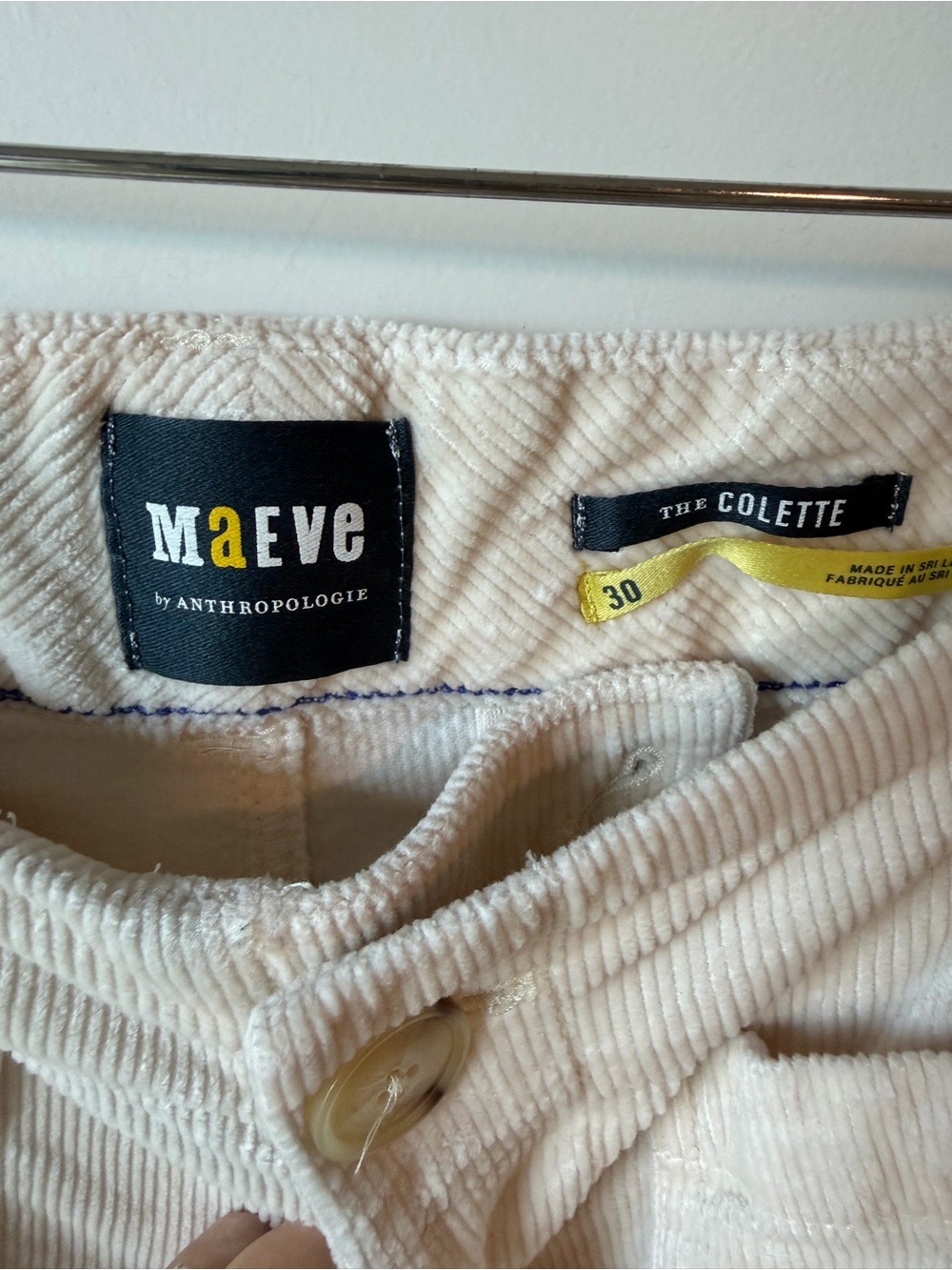 Anthropologie Maeve The Colette Cropped Cream Corduroy Pants - Picture 5 of 5
